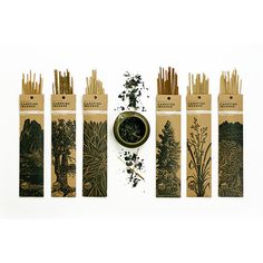 an assortment of incense sticks with different types of herbs and spices in them on a white background