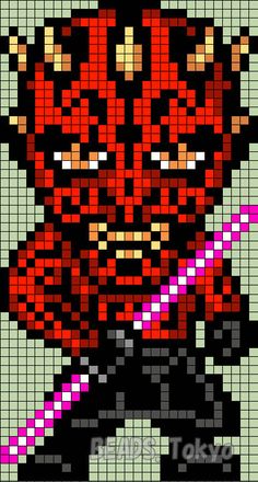 an image of a pixellated character in red and black