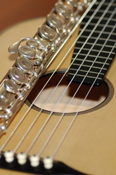 a close up of a guitar neck with the frets and strings still attached to it