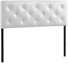 an upholstered headboard with buttons on the top and bottom, in white