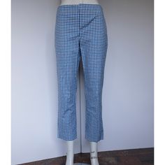 Blue And White. Slight Flare Crop Kick Fit. Blue Capris For Workwear In Summer, Summer Fitted Blue Capris, Blue Straight Leg Capris For Spring, Spring Workwear Blue Capris, Blue Spring Workwear Capris, Fitted Gingham Pants For Spring, Club Monaco Women, White Capri Pants, Gingham Pants