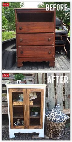 before and after photos of an old dresser