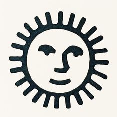 a black and white drawing of a sun with the face of a man's head