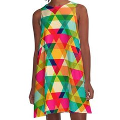 Loose-fit, mid-length sleeveless dress with silky handfeel. Printed on both sides. Machine washable. Size range XS-2XL. This geometric pattern is bold and colorful! This modern design comes with triangles within triangles! Brighten up your decor with this texture. Multicolor Geometric Sleeveless Dress, Multicolor Geometric Pattern Dresses For Spring, Multicolor Geometric Pattern Summer Dress, Multicolor Geometric Summer Dress, Casual Sleeveless Midi Dress With Colorful Pattern, Red Geometric Pattern Summer Dress, Red Geometric Pattern Dress For Summer, Red Summer Dress With Geometric Pattern, Multicolor Sleeveless Midi Dress With Colorful Pattern