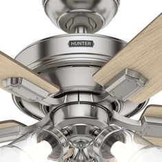 the hunter ceiling fan has two wooden blades