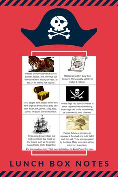 Pirate lunch box notes that let them learn a few interesting facts about pirates! #freeprintable #lunchboxnotes #pirates Pirate Lunch, Minecraft Star Wars, Lego Superheroes, Lego Math, Family Website, Pirate Crafts