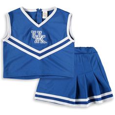 The young Kentucky Wildcats fan in your life will illuminate any room they enter with their vehement team passion when they slip on this charismatic two-piece cheer set!The young Kentucky Wildcats fan in your life will illuminate any room they enter with their vehement team passion when they slip on this charismatic two-piece cheer set!PRODUCT FEATURESImportedMaterial: 100% PolyesterSublimated graphicsSleevelessBrand: Little KingOfficially licensedTwo-piece setMachine wash, tumble dry lowEmbroid Youth Cheer, Cheerleader Skirt, Big Girl Dresses, Cheer Outfits, Cheerleading Outfits, Kentucky Wildcats, Striped Rompers, Girls Toddler, Logo Tees