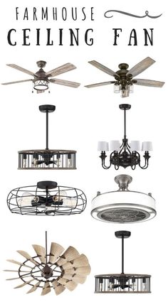 four ceiling fans with the words farmhouse ceiling fan