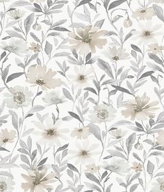 sample flower market peel stick wallpaper in neutral by roommates 1 Black And White Powder Room Wallpaper, Wallpaper Laundry Room Accent Walls, Wallpapered Dining Room, Bath Wallpaper, Renter Friendly Decorating, Space Installation, The Flower Market, Waterproof Wallpaper, Cottage Wallpaper