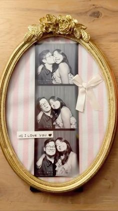 a gold frame with four photos in it and the words, it's love you