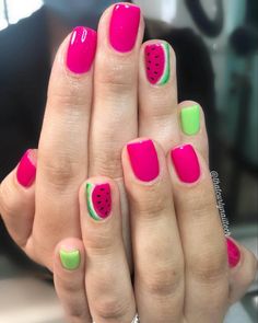 Nails Summer French Tip, Cute Fruit Nails, Fruit Nail Ideas, Summer French Tip Nails, Watermelon Nail Designs, Watermelon Nail Art, Fruit Nail Designs, Fruit Nails, Fruit Nail