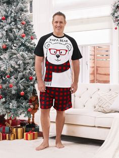 Cute matching family pajamas with a Christmas bear graphic, perfect for family bonding and photos.
* Please add each size separately to your shopping cart.
* Each size includes 1 set of pajamas (1 top+1 bottom), or 1 romper, or 1 pet bandana.
* For children's safety, pajamas should be snug-fitting or flame-resistant. These kids' and babies' pajamas are flame-resistant.
* Adjustable drawstring waist and pockets on the pants.
* Round neck
* Short sleeves
* Suitable for home, leisure, and Christmas parties.
* Moderate fit
* Shorts length above the knee.
* Imported, for family matching outfits. Christmas Pajamas Family, Shorts Pajamas, Pajamas Sets, Matching Family Pajamas, Family Christmas Pajamas, Bear Graphic, Family Bonding, Christmas Bear, Christmas Parties