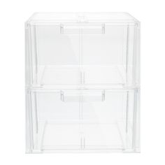 two clear plastic drawers on a white background