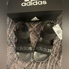 Brand New Adidas Sandal With Logo Adidas Black Synthetic Sport Sandals, Adidas Black Sport Sandals, Adidas Sporty Black Sport Sandals, Black Adidas Logo Sandals, Summer Black Adidas Sandals, Adidas Flip Flops, Adidas Sandals, White Strappy Sandals, Adidas Slides