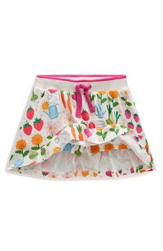 Garden delights cover a play-ready cotton-jersey skort traced with a sporty stripe. Elastic/drawstring waist 100% cotton with 71% cotton, 27% polyester, 2% elastane trim Machine wash, tumble dry Imported Playful Spring Shorts With Elastic Waistband, Playful Shorts With Elastic Waistband For Spring, Sporty Shorts For Summer Playtime, Sporty Spring Playtime Bottoms, Sporty Spring Bottoms For Playtime, Playful White Cotton Shorts, Sporty Summer Bottoms For Playtime, Multicolor Playtime Shorts For Spring, Playful Shorts For Spring Playtime