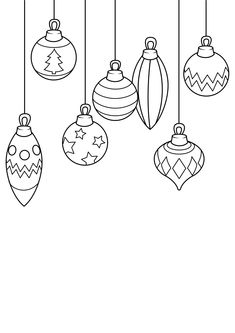 christmas ornaments hanging from strings coloring page