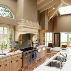 a large kitchen with lots of counter space