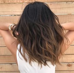 Subtle Balayage For Brown Hair, Hair Color Ideas For Brunettes Lowlights, Highlights At Bottom Of Hair, Bottom Colored Hair, Subtle Balayage Brunette Long Hair, Bottom Hair Color, Bottom Of Hair Dyed, Natural Bayalage Brunette, Bottom Hair Dyed