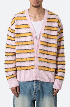 mnml Striped Faux Mohair Cardigan | Nordstrom