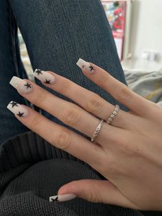 Stars Nails, Hoco Nails, Grunge Nails, Girly Acrylic Nails, Nail Idea, Soft Nails, Black Nail, Star Nails, Dream Nails