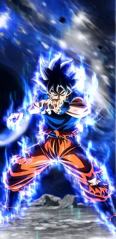 the dragon ball fighter is flying through the air with his arms out and one hand on his hip