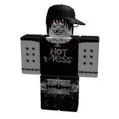 a lego figure wearing a black hat and shirt with the words hot mess on it