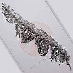 a drawing of a feather on top of a piece of paper