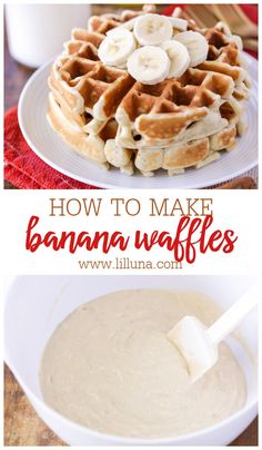 banana waffles with cream in the middle and bananas on top