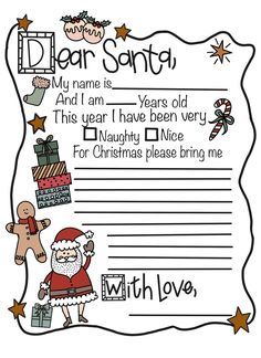 a christmas letter to santa with the words dear santa on it and an image of a person