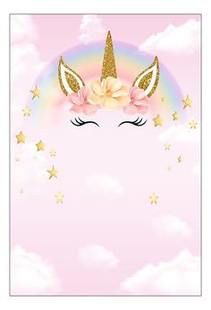 a unicorn's face with flowers and stars in the sky behind it is a pink background