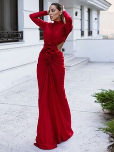 Renwick Long Sleeve Flower Cutout Maxi Dress In Red Flower Cutout, Back Stretches, Cutout Maxi Dress, Image Model, Invisible Zipper, The Dress, Romance, Long Sleeves, Maxi Dress