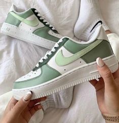 Hand Painted AF1 Customs  All sizes available Message me with any other designs you'd like me to do ✨ (Price including shoes) Can do any design of your choice - message me with your ideas or images 😊 - Returns are not accepted, please double check your sizes in advance Nike Air Force 1verdes, Nike Air Force 2 Green, Nike Shoes Air Force Green, Pastel Green Air Jordans, Green And Purple Air Force 1, Womens Green Nike Shoes, Nike Shoes Women New Collection, Green Air Force Shoes, Nike Jordan Air 1 Olive Green