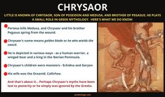 Facts about Chrysaor. Mythology Goddesses, Human Warrior, Therapy Inspiration, Greek Mythology Goddesses, Roman Myth, Witch Board