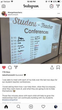 the instagram page for students - teacher conferences