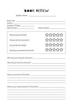 book review worksheet with stars on it