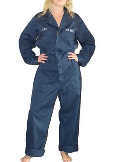 Vintage 1990s blue zip up US Navy workwear boiler suit with awesome name patch.  Fabric: polycotton Size: XL/ Womens 16 Measurements  Length: 163cm Armpit to Armpit: 58cm Waist: 96cm Hips: 118cm Collar to Crotch: 96cm Postage Standard Postage $10.00 or Express postage $13.00. Ask for a quote on combined postage, international buyers please email for a quote if postage costs are not specified.  Follow us on Instagram @cultofvtg Navy Blue Jumpsuit, Gold Jumpsuit, La Dispute, Jumpsuit Navy Blue, Blue Jumpsuit, Womens Jumpsuits, Name Patches, Boiler Suit, Sailor Collar