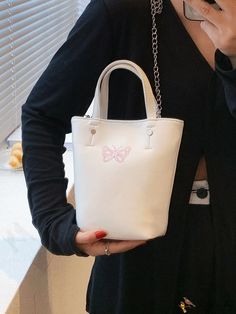 BirdinBag - White PU Mini Chain Crossbody Bag: Elegant Butterfly Embroidery, Stylish Handbag White Tote Bag With Chain Strap, White Spring Bags With Chain Strap, White Embroidered Shopping Bags, Trendy White Embroidered Bags, White Bags With Chain Strap For Daily Use, Trendy Embroidered Handheld Bag, White Handheld Shoulder Bag With Chain Strap, Trendy White Embroidered Shoulder Bag, White Tote Shoulder Bag With Chain Strap