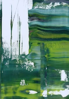 an abstract painting with green and white colors