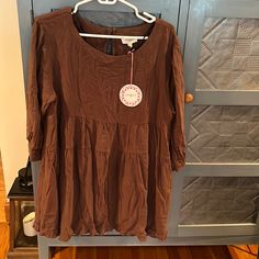 Brand New Shirt Dress In Brown Spring Brown Shift Dress, Brown Relaxed Fit Midi Dress For Spring, Brown Cotton Mini Dress For Brunch, Brown Relaxed Fit Dress For Spring, Brown Spring Tunic Dress, Brown Tunic Blouse For Spring, Spring Brown Tunic Dress, Hot Pink Midi Dress, Long Sleeve Boho Dress