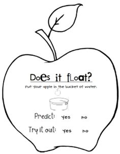 an apple with the words does it float? and a drawing of a cup on top