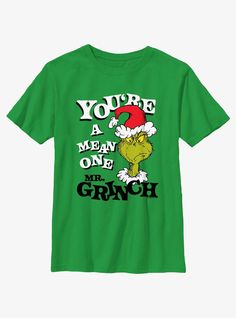 100% CottonWash cold; dry lowImportedListed in youth sizes Soccer Centerpieces, Grinch Wallpaper, Grinch Graphic, Small Town Christmas, Grinch Shirt, Mr Grinch, Baddie Tips, Boy Tees, Christmas Merry