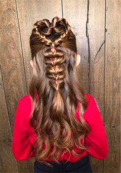 Valentines Hair Crazy Valentines Hair, Valentines Braided Hairstyles, Valentines Hair Toddler, Girls Valentines Hair, Kids Valentines Hair Girl Hairstyles, Valentines Day Hairstyles For Kids, Valentines Day Hair For Kids, Valentine Day Hairstyles, Heart Hairstyle For Kids Easy