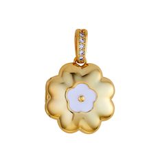 14k gold dipped flower locket with ivory enamel flower and pave bail will be your favorite new keepsake to add a photo of your loved one in! Chain sold separately. 1"w x 1"h Wrap Clothing, Charm Pendant Necklace, Enamel Flower, Gold Dipped, Monogram Gifts, Scarf Jewelry, Luxe Gifts, Bridal Accessories, Jewelry Earrings Studs