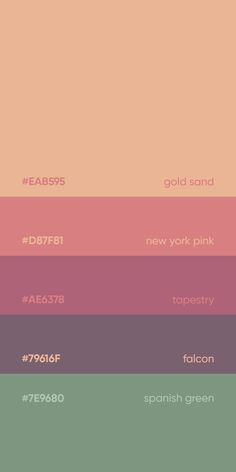 the color palette is different shades of pink, orange and green with text that reads fab8s gold sand new york pink tapestry