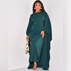 Green Butterfly Maxi Dress. Fluid Cape Dress To Tie At The Waist - Round Neck, Long Sleeves, Loose Or Tight Fit - Adjusts At The Back With A Lace Size Is One Size Because It Is Adjustable. Fits From Xxs-Xxl Long Sleeve Green Maxi Dress For Maternity, Green Long Flowy Kaftan, Green Silk Floor-length Kaftan, Green Non-stretch Long Sleeve Maxi Dress, Embellished Floor-length Green Kaftan, Butterfly Maxi Dress, Green Butterfly, Cape Dress, Round Neck