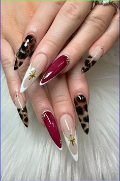 Red Concert Nails, Glam Fall Nails, Deep Color Nails, Almond Vs Stiletto Nails, Simple Long Nails Ideas, Red Tortoise Shell Nails, Nails Burgundy Design, Bling Almond Nails, Tortoise Nails Design