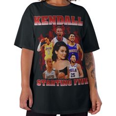 Kendall Jenner Tshirt | Kendall Jenner Starting Five Tshirt | Kardashian Tee Casual T-shirt With Front Print For Sports Events, Band Merch T-shirt With Graphic Print For Sports, Relaxed Fit T-shirt With Front Print For Fans, Relaxed Fit Short Sleeve Shirt For Sports Events, Fan Merchandise Graphic Tee With Crew Neck, Fan Apparel Tops With Short Sleeves, Sports Events Fan Apparel T-shirt With Front Print, Fan Apparel Tops For Streetwear In Summer, Band Merch T-shirt For Sports Events