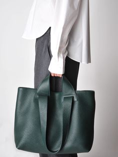 Green Leather Bag, Green Leather Handbag, Minimalist Tote Bag, Green Tote Bag, Dark Green Color, Womens Designer Bags, Green Handbag, Work Tote, Leather Conditioner