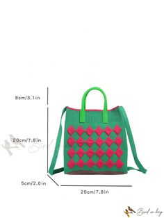 Bird in Bag - Portable Shoulder Bag with Hooked Knitting Design and Diamond Pattern Accent Geometric Type, Red Pattern, Bag Style, Green Pattern, Bird In Bag, Handle Bag, Diamond Pattern, Knitting Designs, Top Handle