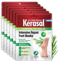 PRICES MAY VARY. Six pairs of Kerasal Intensive Repair Foot Masks Foot mask visibly improves cracked heels and dry feet Masks contain tea tree oil, chamomile, shea butter and aloe to exfoliate and moisturize dry skin Foot exfoliator comes in one pair of convenient masks for simple application Place skin mask on feet and let sit for 20 minutes Healing Ointment, Foot Mask, Skin Mask, Natural Teas, Cracked Heels, Peeling Skin, Moisturizer For Dry Skin, Skin Healing, Hand Care